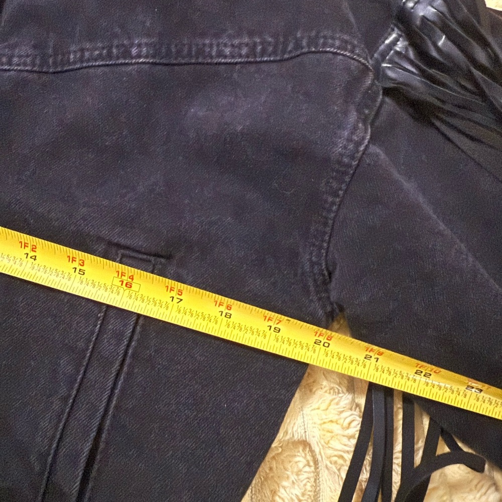Forever 21 Black Jean Jacket denim faux leather Fringe western boho size Small - Picture 11 of 12
